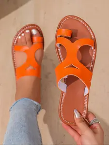 Women's Fashion Beach Sandals, Casual Walking Outdoor Flat Slip-Ons, Summer Toe-Post Sports Shoes, Plain Color Versatile Flip Flops Rubber, PU Leather Sandals, Open Toe Sandals