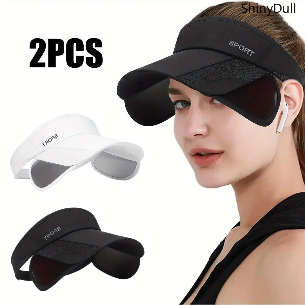Women's 2-Pack Wide Brim Sun Visor Hat - Adjustable Cap with Full Face & Neck Cover, Breathable Windproof Headwear for Outdoor Sports, Adjustable Sun Cap