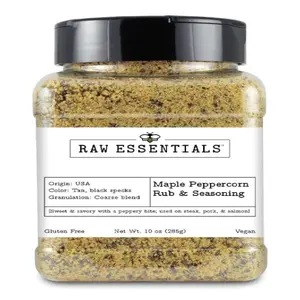 Raw Essentials Maple Peppercorn Rub – Sweet & Savory Pepper Seasoning for Chicken, Pork, Burgers & Fish – 10 oz
