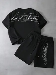White letter logo matching set | Loose T-shirt+Elastic waist shorts | Soft and breathable fabric | Perfect for casual wear, gym, and daily city street style.