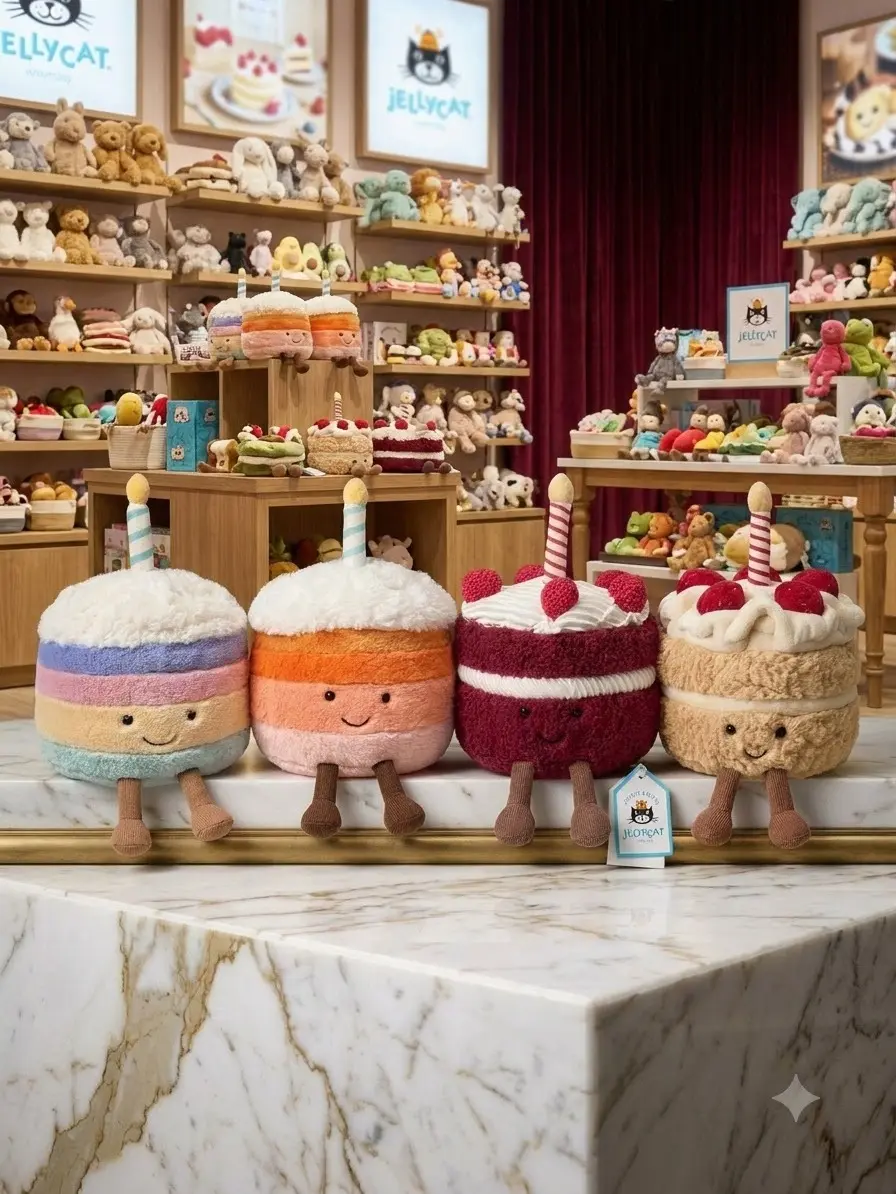 Official Jellycat Plush Toys - Birthday Cake Collection (Cheri, Rainbow, Jellina Designs) - Ready to Ship from USA + Free Jellycat Bag