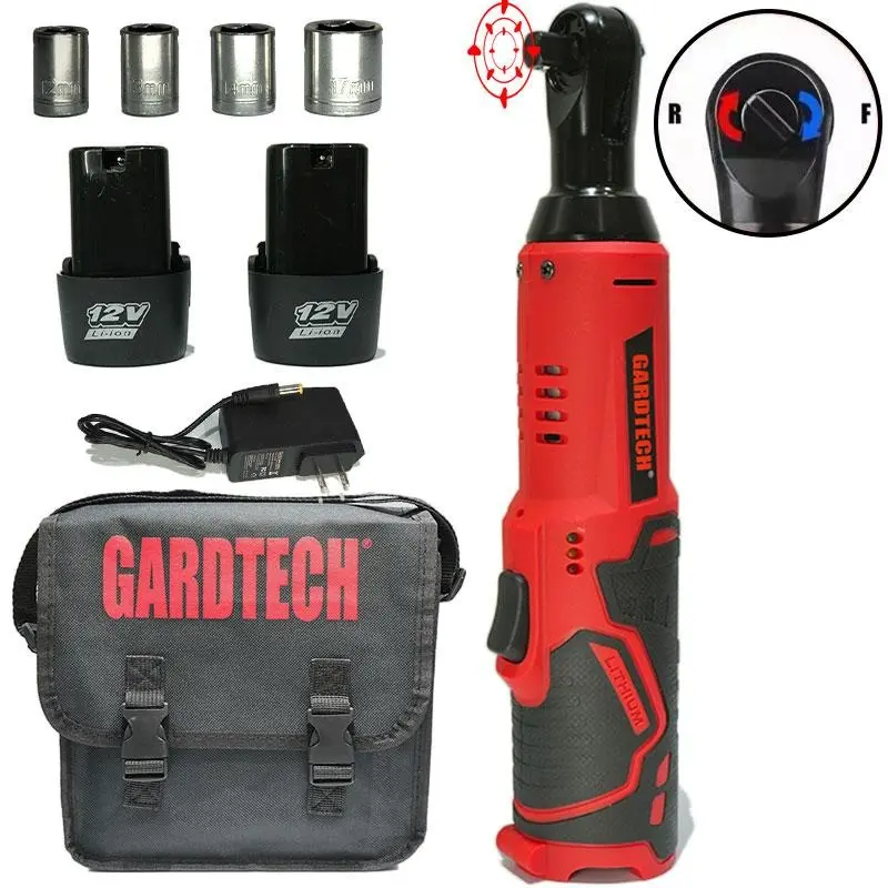 12V Cordless Right Angle High Torque Wrench - Heavy Duty Electric Ratchet Socket Set, 2 x 2.0Ah Batteries, Built-in LED Light, Time-Saving Auto Repair Cordless Power Tool, Work Tools Accessory