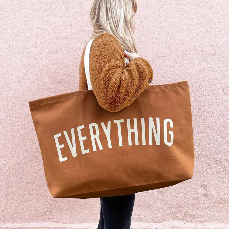 Shopping tote bag, floral weekend travel bag, fashionable giant canvas bag, extra-large tote bag