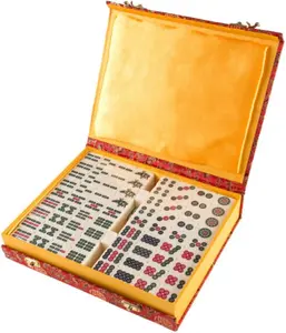 HEY!PLAY!Chinese Mahjong Set with Ornate Storage Case - Traditional Mahjong Tile Game with 146 Engraved Tiles and Two Dice for Adults and Kids