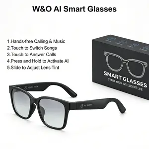 W&O 2026 Artificial Intelligence Smart Glasses, Voice Assistant - Bluetooth Sunglasses, featuring noise reduction calls, music playback, touch control, ability to control tinted lenses, UV and blue light protection functions - Black Version