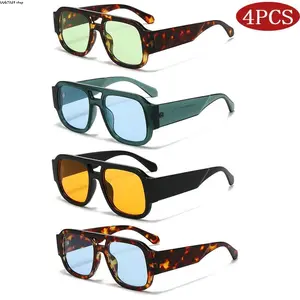 Women's Retro Aviator Sunglasses 4-Pack, UV400 Protection Colored Lenses, Tortoise & Black Frames for Men