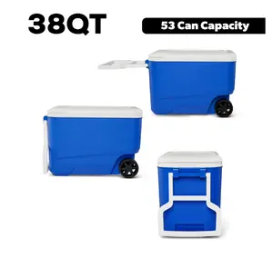 38 QT Wheelie Cool Hard Sided Cooler with Wheels, Blue 38 QT Wheelie Cool Hard Sided Cooler with Wheels, Blue