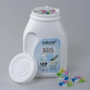 138 Count Solicare Laundry Detergent Pods, Scented Laundry Detergent, Fresh Ocean Breeze Scent, 6-In-1 Odor Removal, Ideal for Active Families & Gym Wear