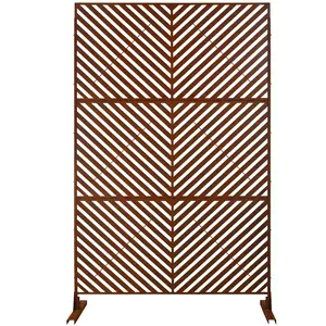 Weatherproof Freestanding Metal Privacy Screen - 76x48 in Model PS113 (RUSTY), Decorative Privacy Fence Panel for Deck, Patio Use