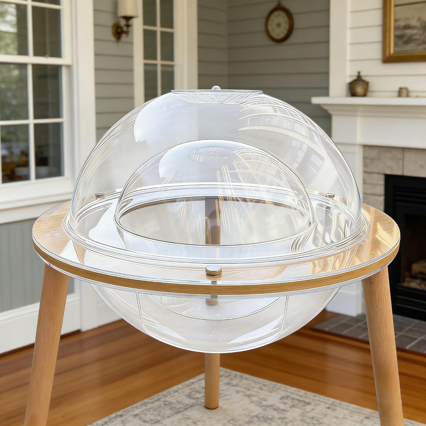 Eyisean 23.6" Acrylic Large Round Transparent Cat Cave, 2-in-1 Space-Saving Kitty Bed Fish Tank with Plywood Base, Heavy-Duty 360° Immersive Pet House, Indoor Cat Enrichment Furniture for Living Room