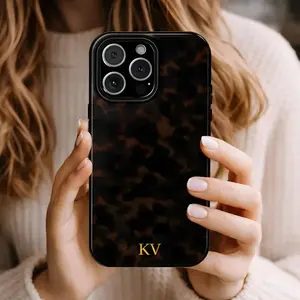 Personalized Tortoiseshell Monogram Phone Case Compatible with iPhone 17 16 15 14 13 12 11 Pro Max Plus & Samsung Galaxy S26 S25 S24 S23 Ultra, Custom Initials Luxury Brown Tortoise Print Shockproof Anti-Yellow Cover, Minimalist Aesthetic Protective Case