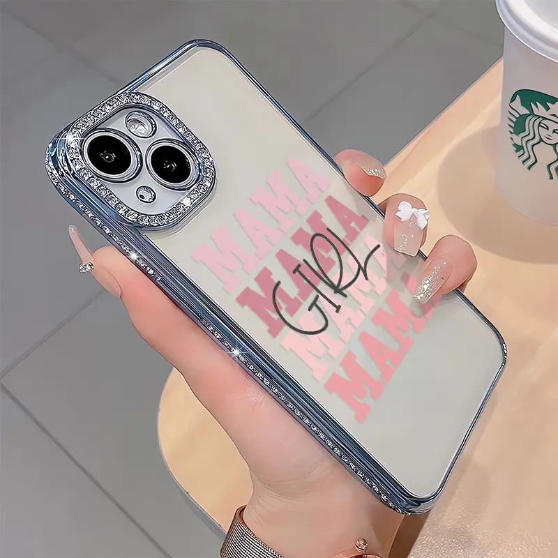 Girl Mama Luxury Rhinestone Sparkle Phone Case, Shockproof Scratch-Resistant Accessory with Camera Protection for iPhone 16,15,14,13,12,11 Plus Pro Max Casing, Smartphone, Handheld