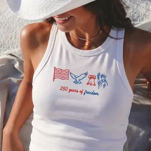 250 Years Of Freedom Micro Rib Racer Tank, Usa 250th Top, 1776 - 2026 Liberal 4th Of July Women Outfits