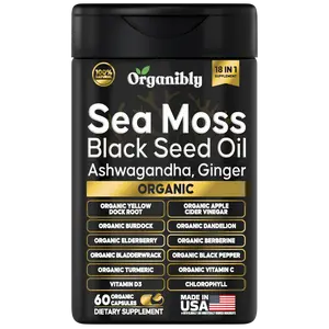Organibly Sea Moss Organic Supplement | MultiMineral Sea Moss, Black Seed Oil, Ashwagandha & Tumeric - Health & Welness Supplement Capsule Healthcare Edible Fitness | Made In USA