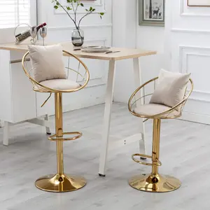 Bar Stools Set of 2, Velvet Bar Chair, pure gold plated, unique design,360 degree rotation, adjustable height,Suitable for dinning room and bar, set of 2