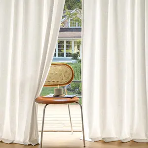 Non-See-Through Privacy Linen Curtains 2 Panels, Light Filtering Window Curtains Farmhouse Textured Back Tab Semi Sheer Drapes for Bedroom Living Room, 52 x 84 Inches Long, Natural White