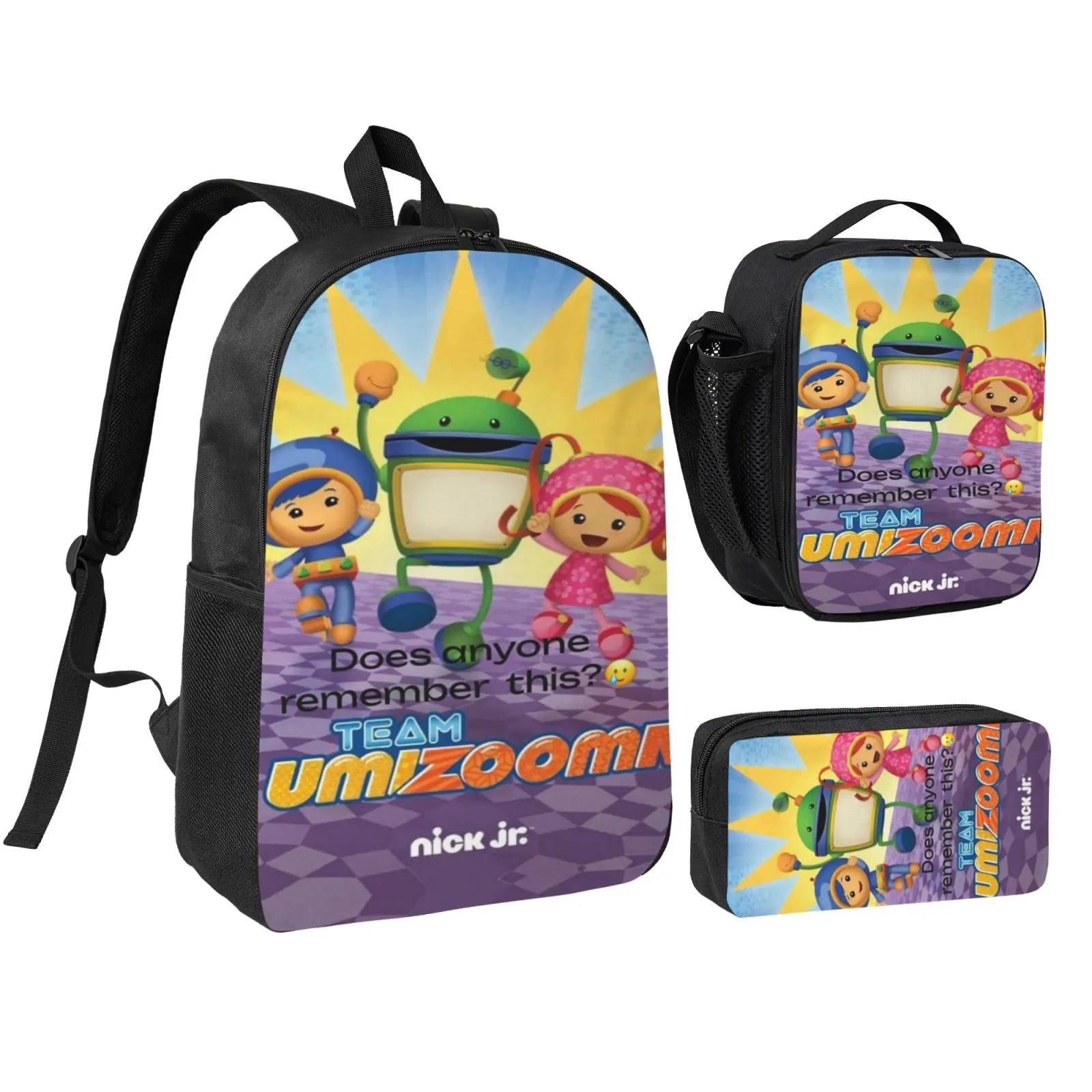 Team Umizoomi 3 Piece Backpack Set Breathable Back Panel with Sturdy Zipper for School Outdoor Travel Hiking Large Medium Small Daypack