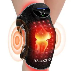 Best Gift for Parents: Heated Knee Brace with Vibration Massage & Red Light Therapy | Wireless Rechargeable Cordless Device for Knee/Joint/Elbow/Shoulder Pain Relief & Faster Recovery Black