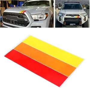 2 count Classic Retro Tri-Color Stripe Decal Sticker for  4Runner Tundra Rav4 Accessories, Grille Fender Hood Side Skirt Bumper Side Mirror Dashboard Decoration (Red/Orange/Yellow)