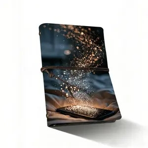 A6 Composition Notebook, Daily Planner, 160 Pages, Vintage Paper, Metal Leaf Accent, Golden Glitter Particles, Mobile Phone Bedding