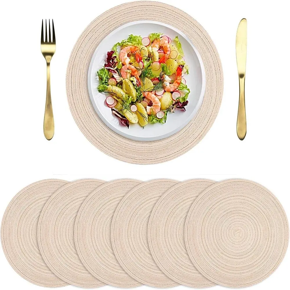 Round Placemat, 6 Counts/set Braided Placemat, Round Woven Placemats, Woven Table Placemat, Decorative Placemat, Household Placemat for Home Dining Table Holiday Party, Kitchen Gadgets