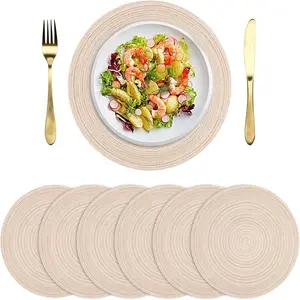 Round Placemat, 6 Counts/set Braided Placemat, Woven Table Placemat, Decorative Placemat, Household Placemat for Home Dining Table Holiday Party, Kitchen Gadgets