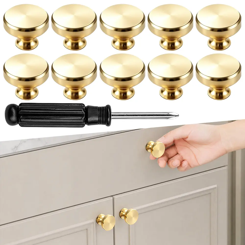 10 Packs Gold Knurled Cabinet Knobs with 1pc Screwdriver for Dresser Kitchen Brushed Gold Cabinet Pulls Drawer Hardware for Cabinets sohochic