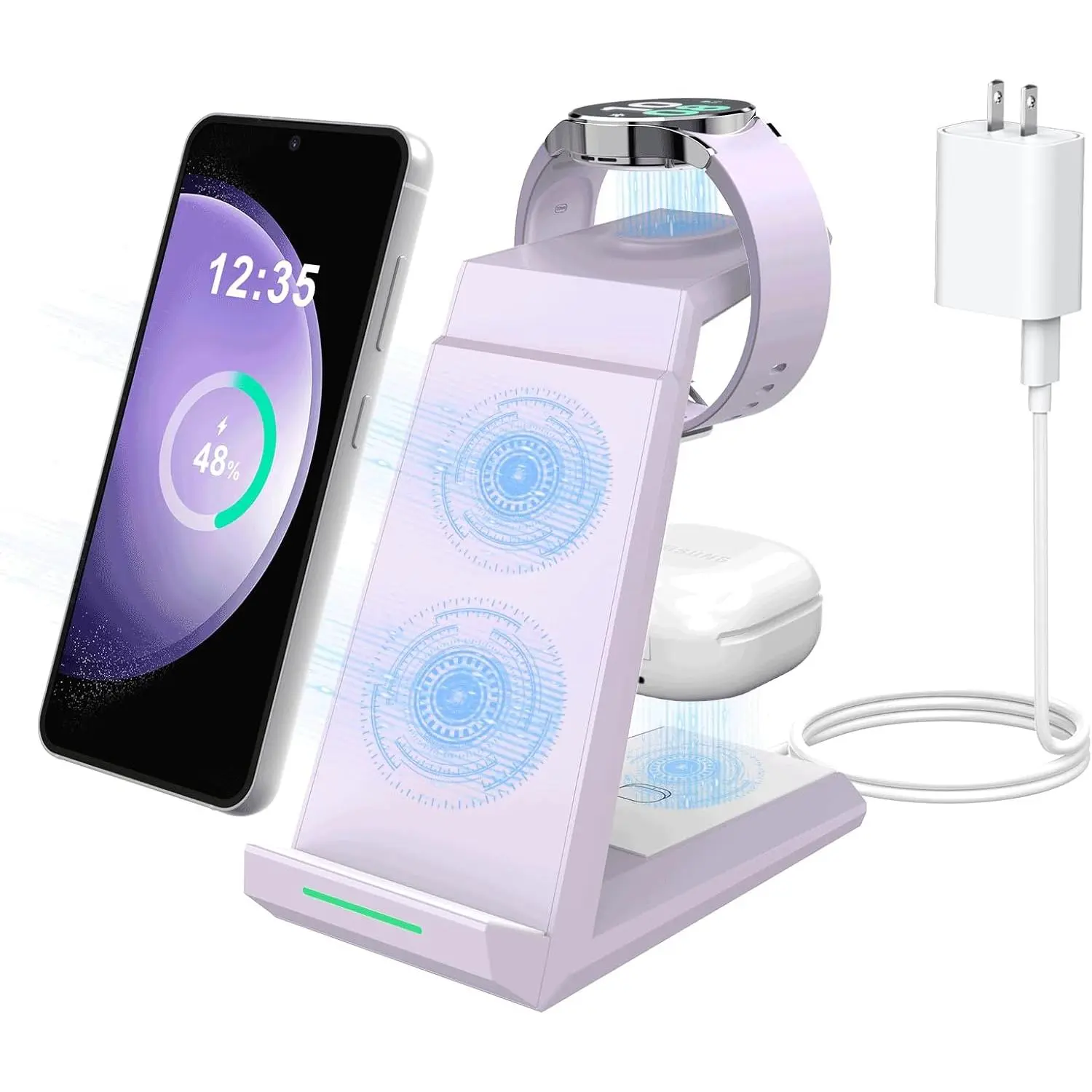 Wireless Charger for  Charging Station,  3 in 1 Charging Station for Multiple Devices Dock for  Galaxy S25 S24 Ultra S23 S22 S21 Z Flip/Fold 5, Galaxy Watch 7/6/5/4/3/Buds (Purple)