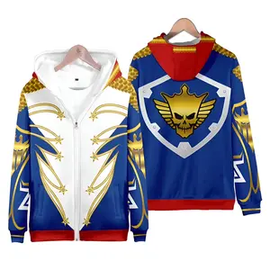 WWE LA Knight 3D Zip Hoodie - Golden Skull Shield Wing Logo Blue Red - Unisex Street Casual Fall Winter Spring - Oversized Comfort Fan Merch - Men Women Wrestling Graphic Sportswear