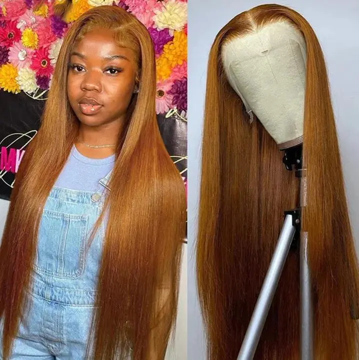 Hot Star Colorful 13X6 Ginger Color HD Transparent Lace Front Wigs Human Hair 99J Burgundy Color Straight Wigs Red Color P4/27 Highlight Color 27# Honey Blonde and Brown Color Wigs Pre Plucked With Baby Hair