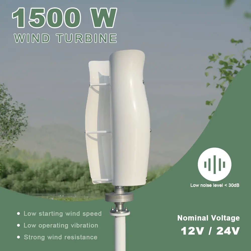 1500W Tulip Shape Vertical Axis Wind Power Generator - 12V/24V, Low Noise Level <30dB, Strong Wind Resistance, Low Operating Vibration - Generator for House, Camping Essential