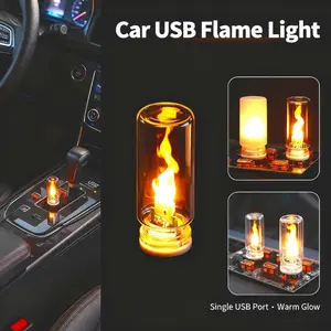 USB LED Flame Type Night Light Frosted Clear Glass Flickering Dynamic Flame Light Touch Control Mood Lighting for Car Home Lamp