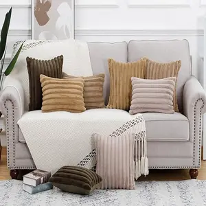 Solid Color Faux Fur Throw Pillow Cover,2 Counts Soft Comfortable Striped Decorative Cushion Cover without Filler,Household Decoration Supplies for Home Living Room Sofa Couch