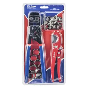 iCrimp Ratchet PEX Clamp Tool with Removing function for 3/8 to 1-inch Stainless Steel Clamps with 30PCS PEX Clamps and Pipe Cutter, Crimping Tool Set