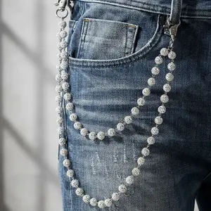 Faux Rhinestone Decorated Waist Chain, Fashionable Flower Design Pants Chain for Men, Casual Trendy Accessories for Daily Wear hiphop pendant tumble keychain Elegant Circle and Cross Bead Necklace Zircon