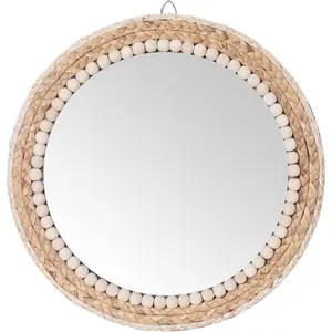 15 inch boho round hanging wall mirror decorative rattan circle mirrors for farmhouse living room bedroom