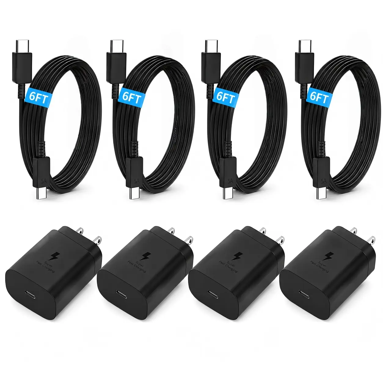 2/4-Pack 25W Type-C Super Fast Charging Block (Mobile Charging Brick) with 6ft USB-C Cable, Compatible with Galaxy S23 Ultra/S21/S20 Pro Max & iPhone 15/15 Pro Max/15 Plus, Black Smartphone Charger, Fast Chargers