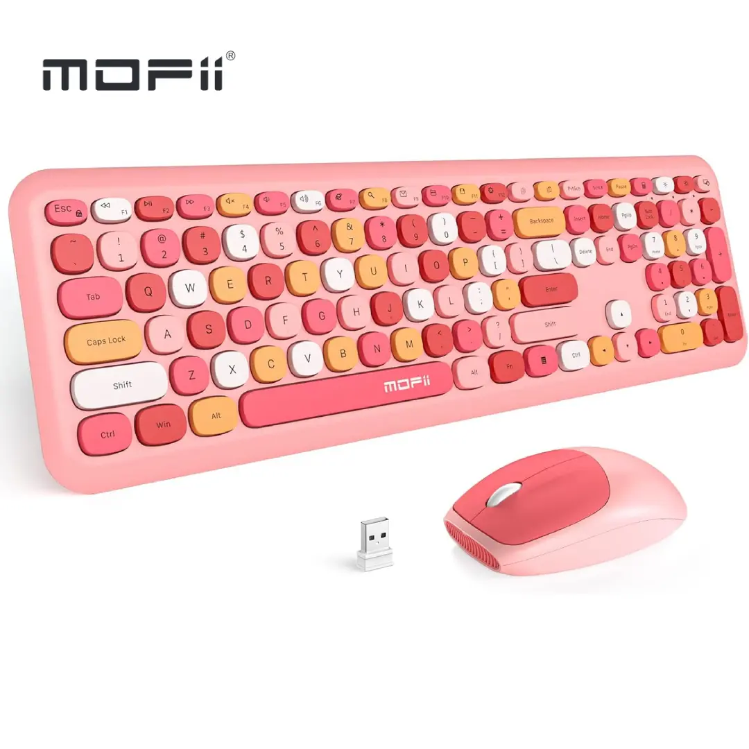 MOFII 2.4G Wireless Keyboard and Mouse Combo - Milk Tea Candy Colors, Compact Full-Size Ultra-Thin Sleek Office Accessories Set, Power-Save Radio Frequency USB Plug-In for Windows Computers, Desktops, Graceful Gift Packaging