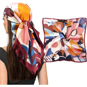 vimate 35" Square Silk Like Head Scarf - Women's Fashion Silk Feeling Scarf for Hair Wrapping and Sleeping at Night.