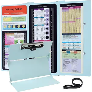 Foldable Pocket Size 3 Layers Aluminum Nursing Clipboard with Nursing Edition Cheat Sheets, Fits for Nurses and Doctors, Mint