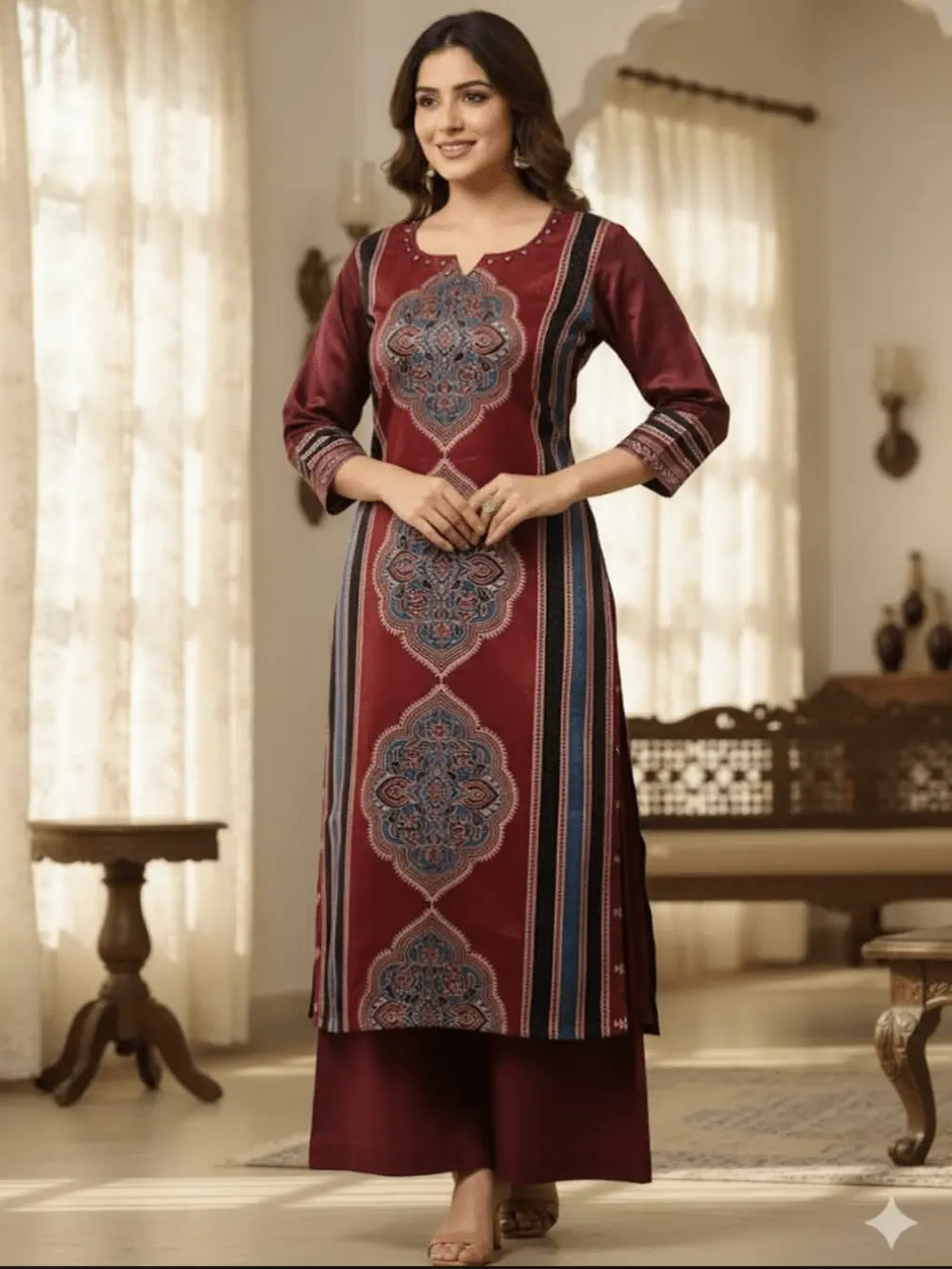 Mashru Silk Ajrakh Kurti