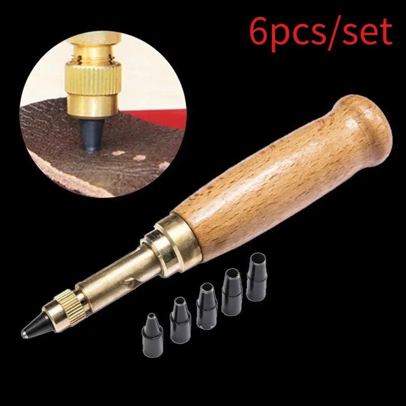 1.5-4mm Automatic Handheld Leather Hole Punch 6 Sizes Removable Belt Screw Hole Punch Belt Punch leather craft tools Leather Working Tools