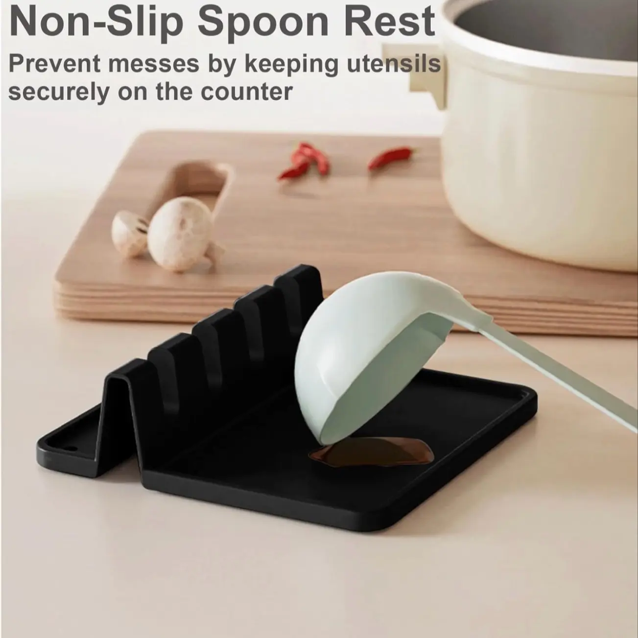 Non-Slip Silicone Spoon Rest for Kitchen - Heat-Resistant Cutlery Holder