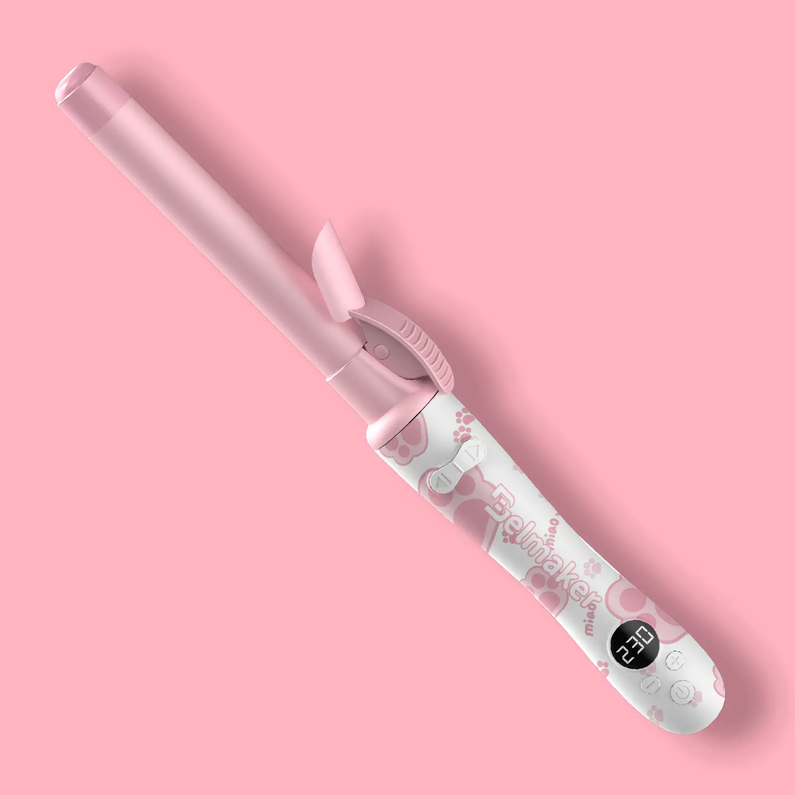 Belmaker Rotating Curling Iron Maiden Cat's Paw Print 1 inch Barrel for Beach Curls Waves Dual Voltage Gift for Women 3 Heat Ranges 110-230V