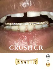 CRUSH CR Iced Out Bottom Fangs Oral Tooth Grillz for Men Women, Sharp Vampire Fang Design, Hypoallergenic Removable Bottom Teeth Grillz, Perfect for Hip Hop Concerts, Music Festivals, Halloween Parties, Cosplay Events and Club Nights