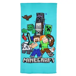 Textiel Trade Boy's Minecraft Creeper, Steve and Alex Bath Towel - Lightweight, Water Absorbent Home Bathroom Towel