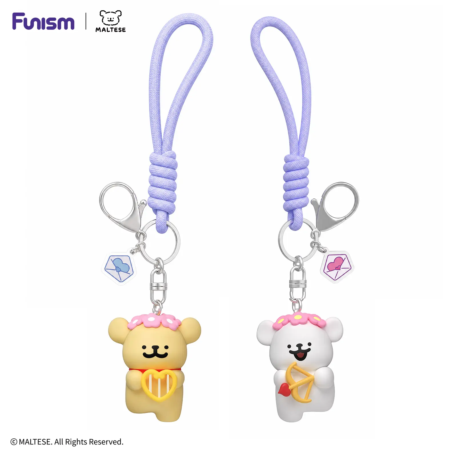 FUNISM Maltese Cupid Keychain Kawaii Style Bag Charm Aesthetic Car Keyring Handmade Doll Gift for Girls Women