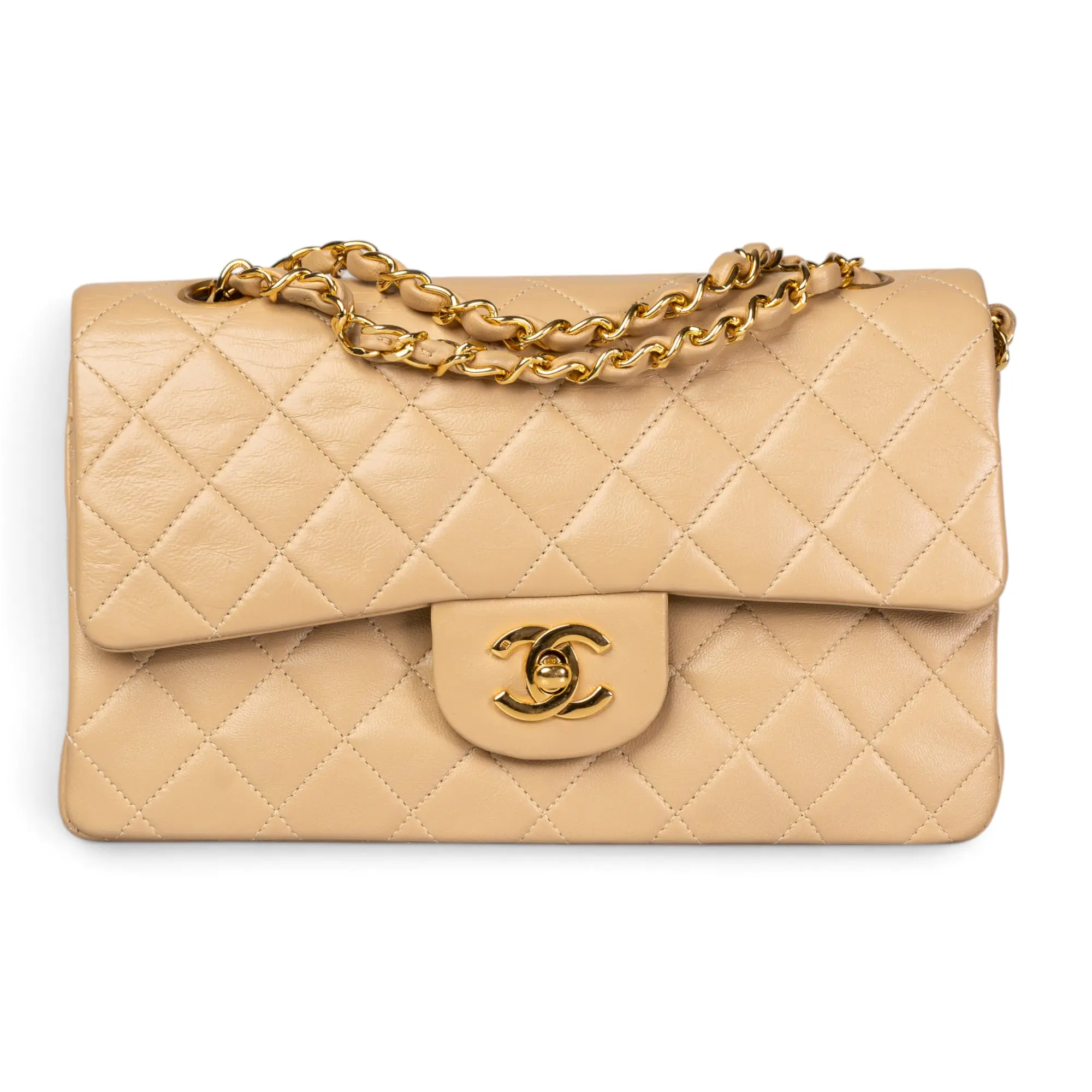 Pre-owned CHANEL Lambskin Shoulder bags Medium Double Beige C26071307