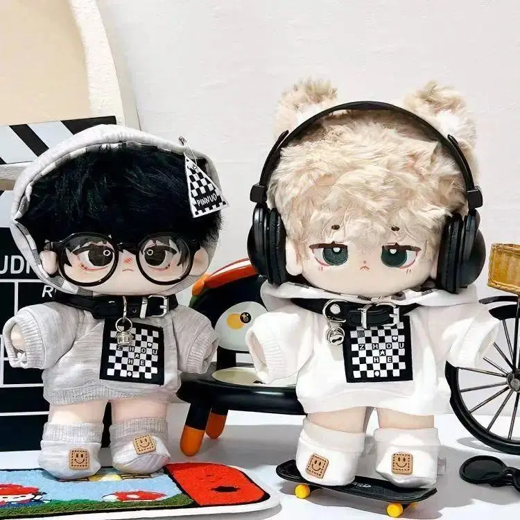 20cm Doll Clothes Set Checkerboard Hoodie Outfit for Normal & Chubby Body Plush Dolls, Cute Unisex Replacement Outfit