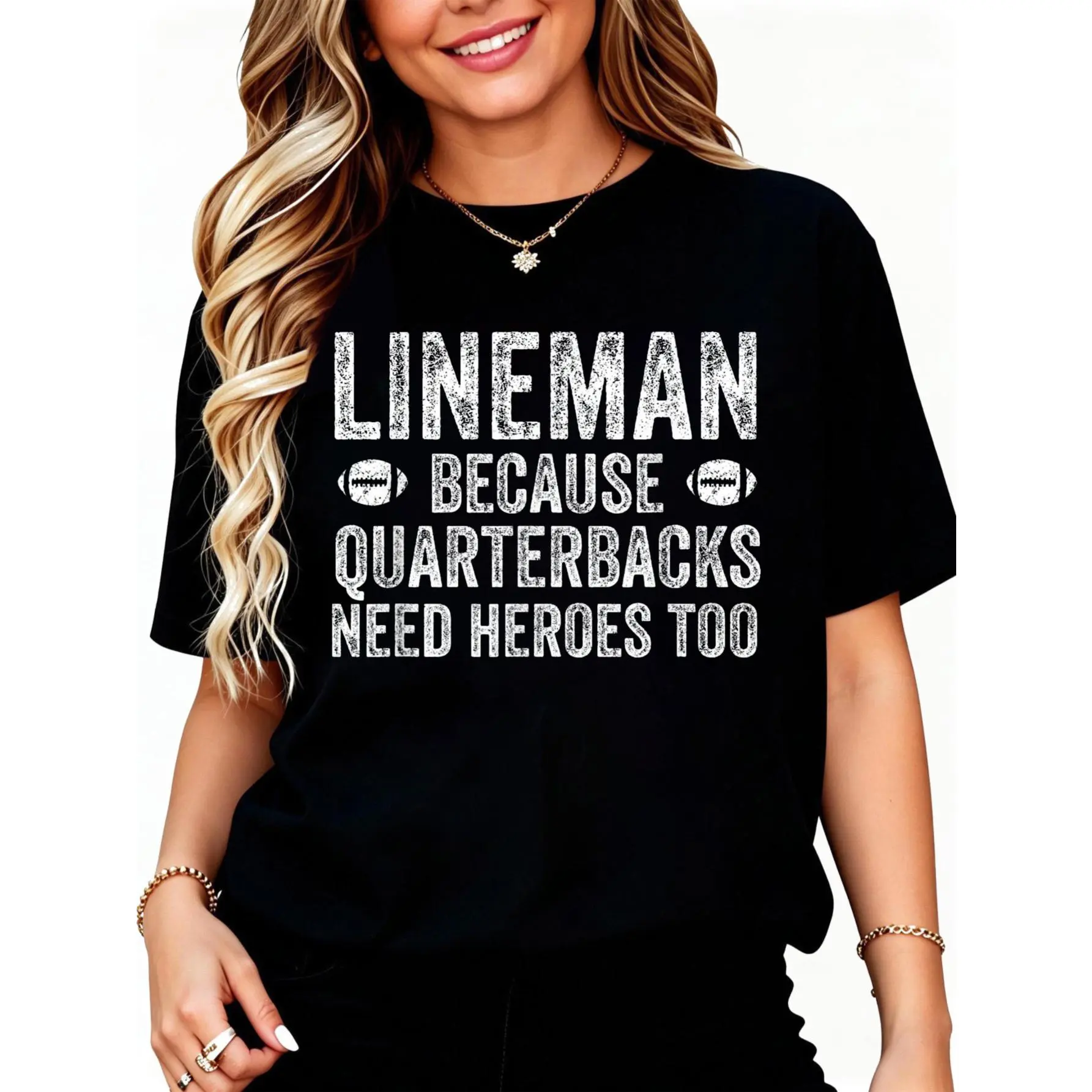 Lineman Because Quarterbacks Need Heroes | Football Linemen T-Shirt Small Unisex Cotton Clothing Streetwear